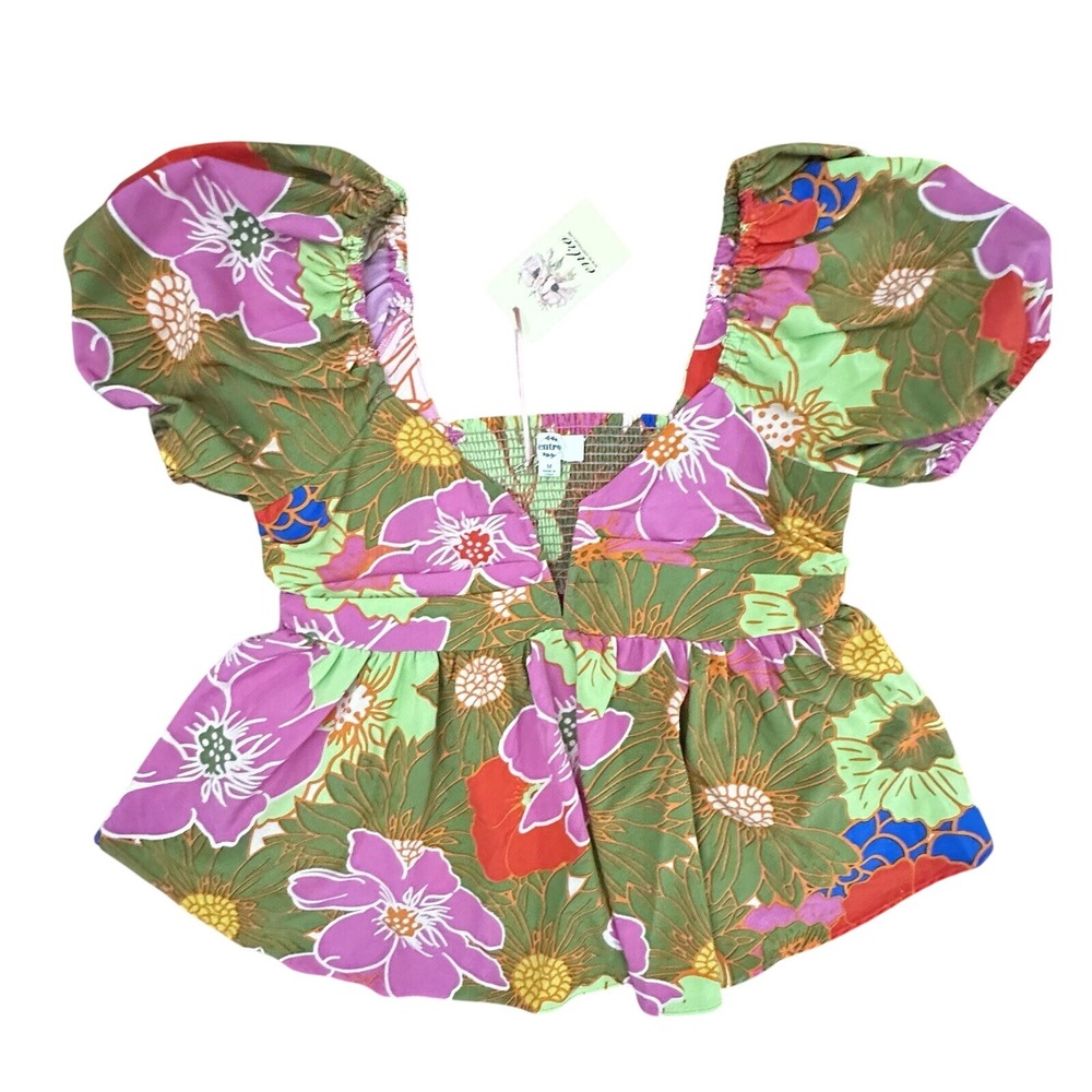 Entro Women's Vivian V-Neck Bubble Sleeve Top Medium Floral NWT - Picture 3 of 9